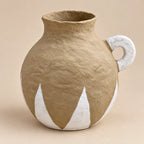 Taupe and white papier-mache handled decor vase, 21 cm, full angle view