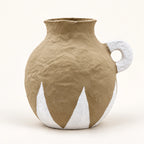 Taupe and white papier-mache handled decor vase, 21 cm, full front view