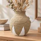 Taupe and white papier-mache handled decor vase, 21 cm, full lifestyle view