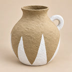 Taupe and white papier-mache handled decor vase, 27 cm, full angle view