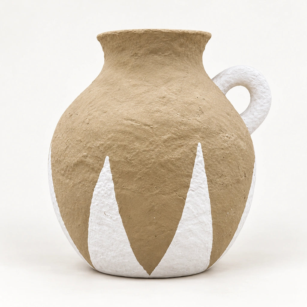 Taupe and white papier-mache handled decor vase, 27 cm, full hero view
