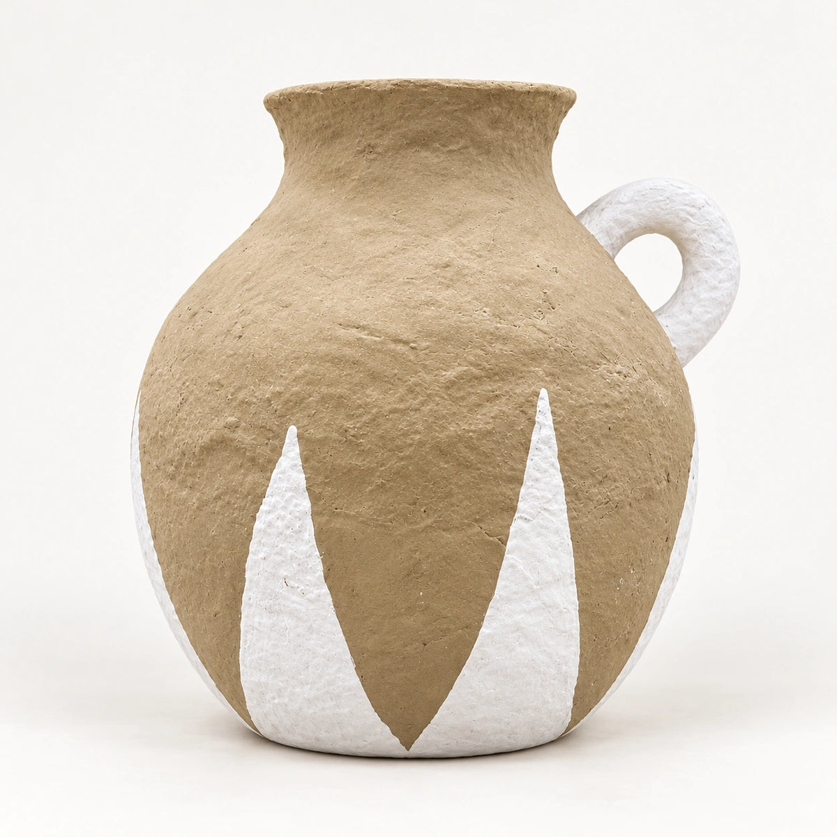 Taupe and white papier-mache handled decor vase, 27 cm, full hero view