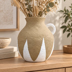 Taupe and white papier-mache handled decor vase, 27 cm, full lifestyle view