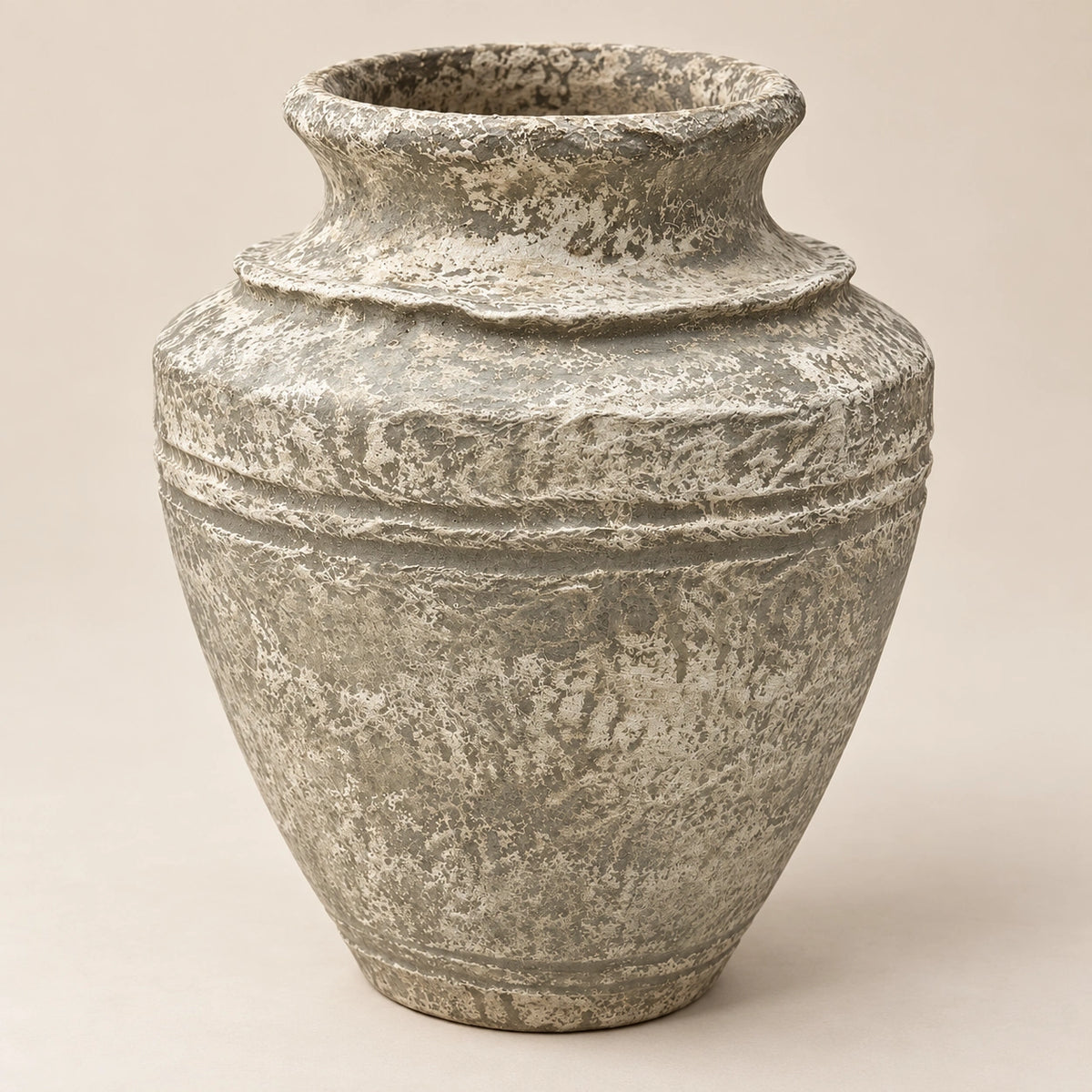 Stone effect papier-mache decor vase, 38 cm, full angle view