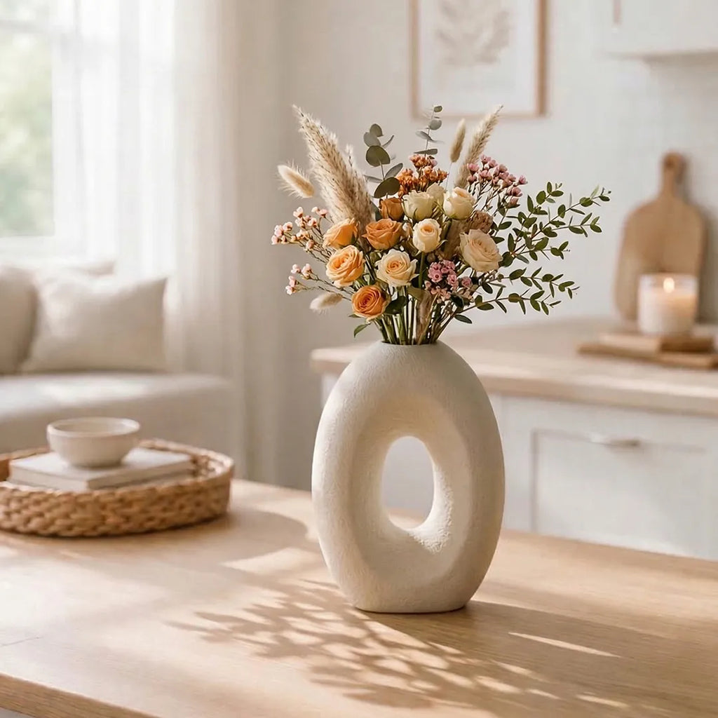 SD407 Ceramic Flower Vase Modern Oval Hollow Decorative Vase 24 cm