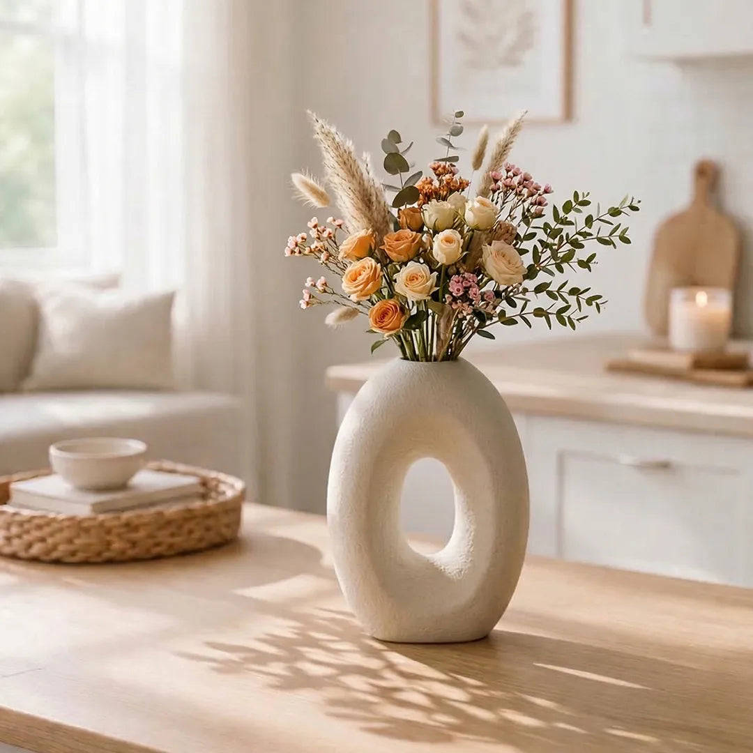 SD407 Ceramic Flower Vase Modern Oval Hollow Decorative Vase 24 cm