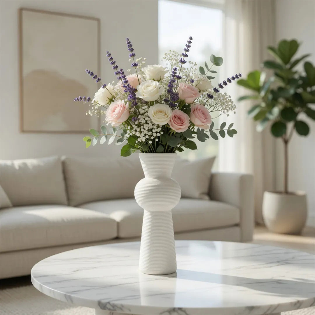 SD578 Ceramic Vase Textured Ivory Decorative Vase