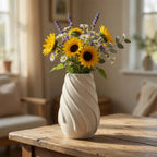 SD640 Textured Swirl Ceramic Flower Vase Ivory 22cm
