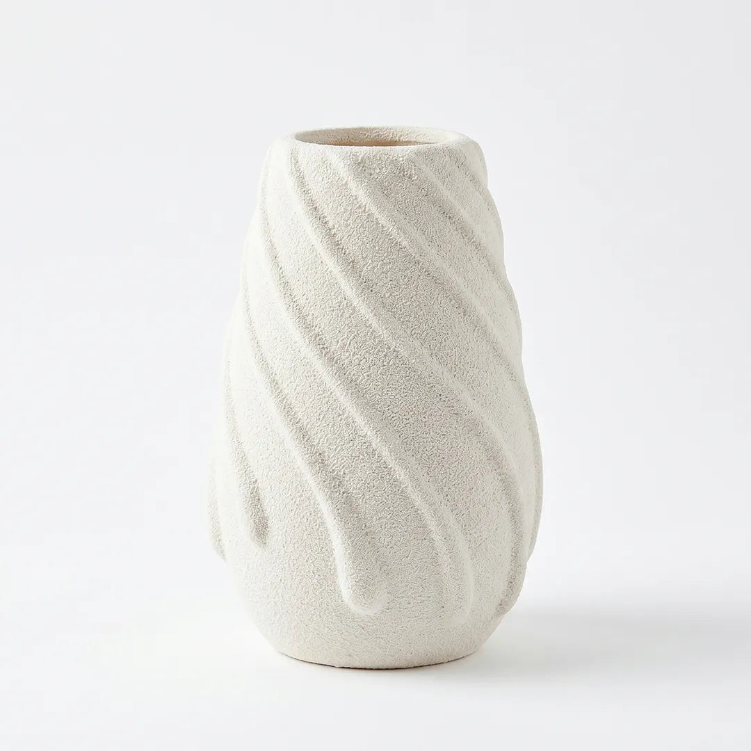 SD640 Textured Swirl Ceramic Flower Vase Ivory 22cm