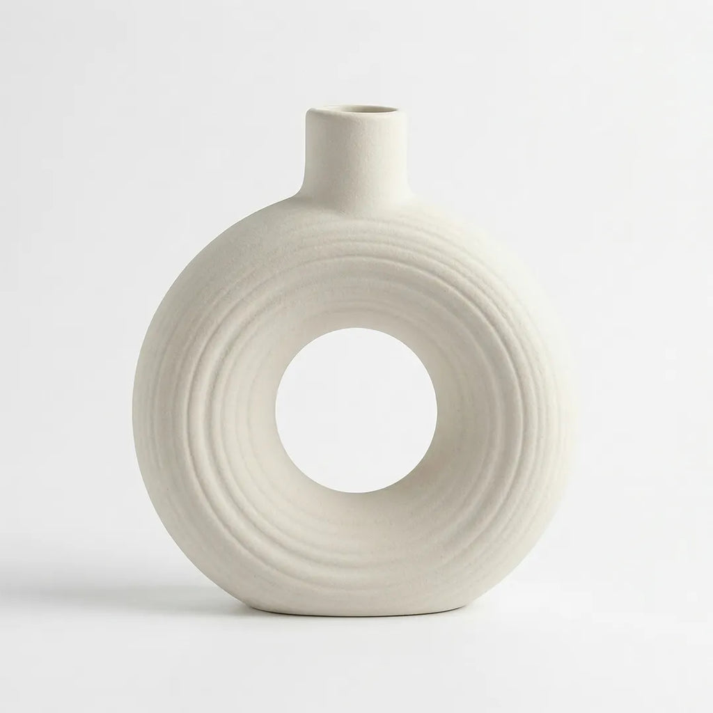 SD682 Ceramic Flower Vase Modern Donut Shape Decorative Vase 22 cm