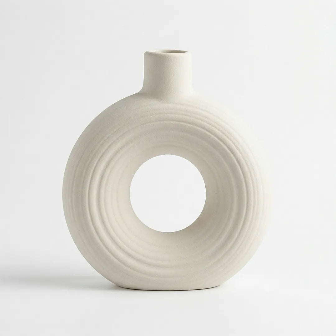 SD682 Ceramic Flower Vase Modern Donut Shape Decorative Vase 22 cm