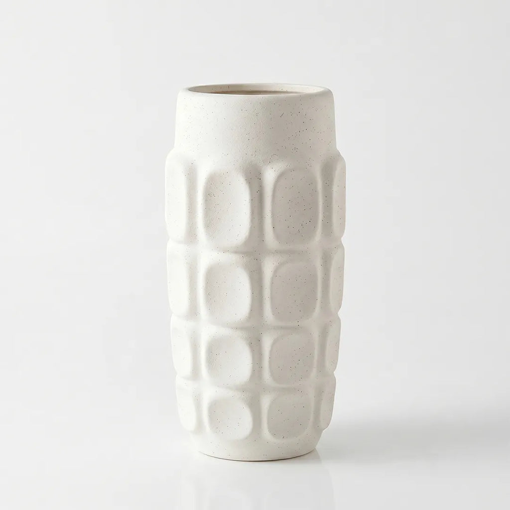 SD781 Textured Square Pattern Ceramic Flower Vase Ivory 25cm