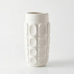 SD781 Textured Square Pattern Ceramic Flower Vase Ivory 25cm