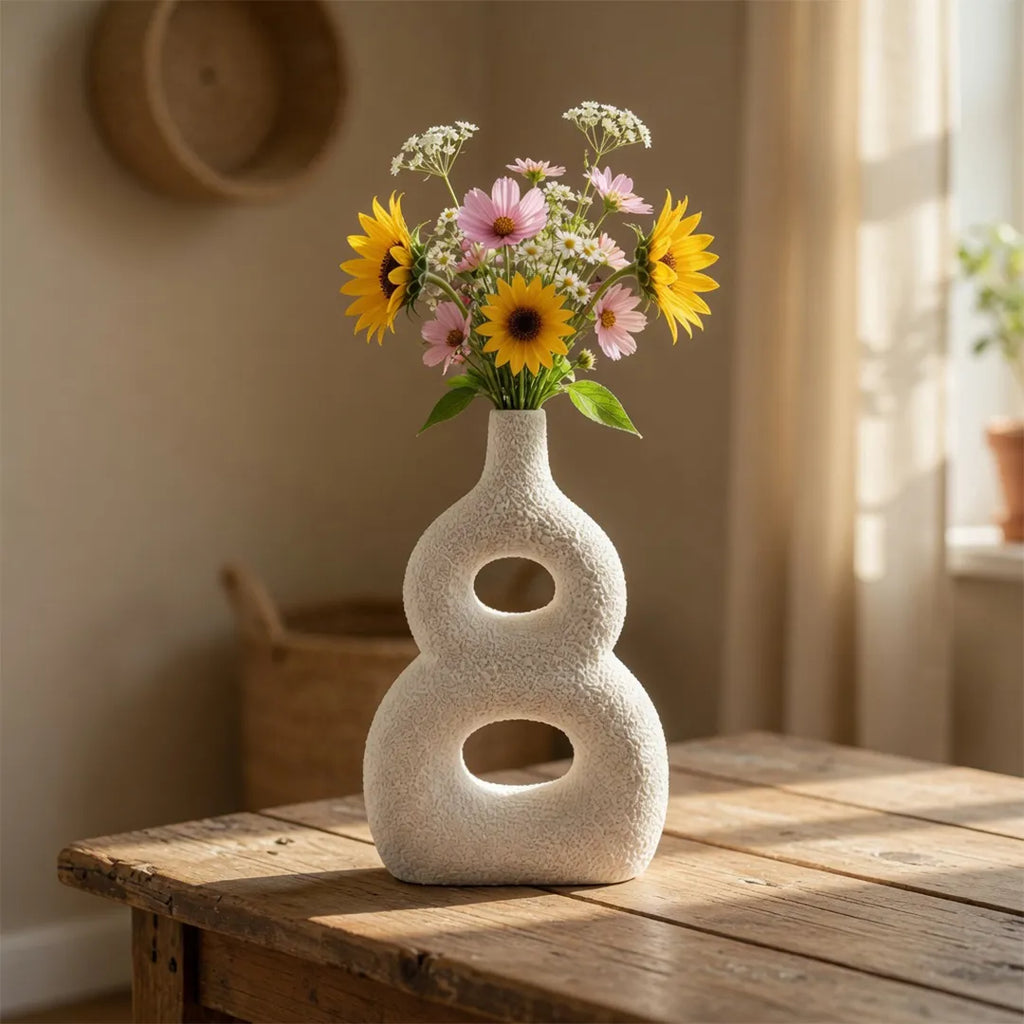 SD787 Textured Double Loop Ceramic Flower Vase Ivory 24cm