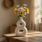 SD787 Textured Double Loop Ceramic Flower Vase Ivory 24cm