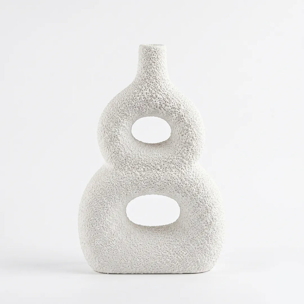 SD787 Textured Double Loop Ceramic Flower Vase Ivory 24cm