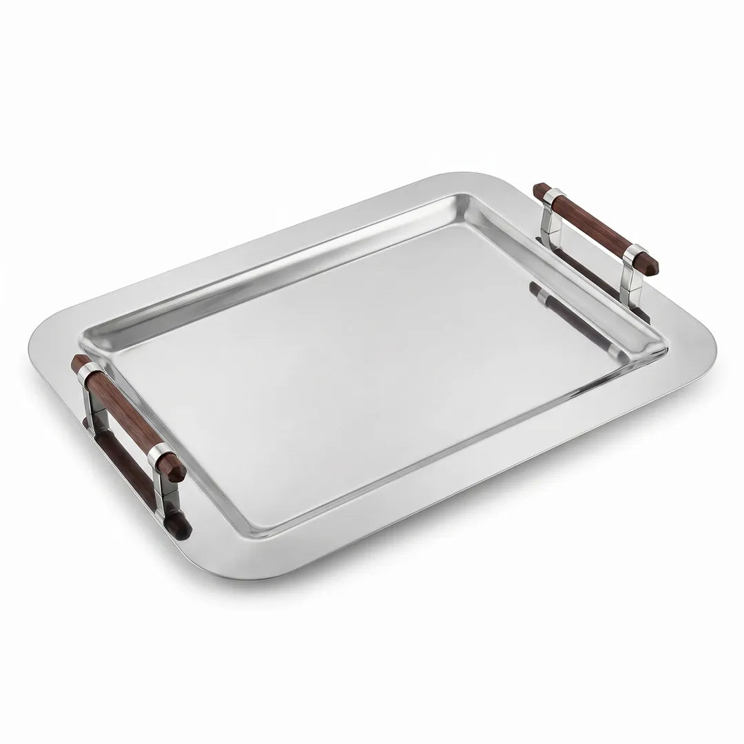 SI3191 / SI5330 Rectangular Metal Serving Tray with Wooden Handles 45 cm
