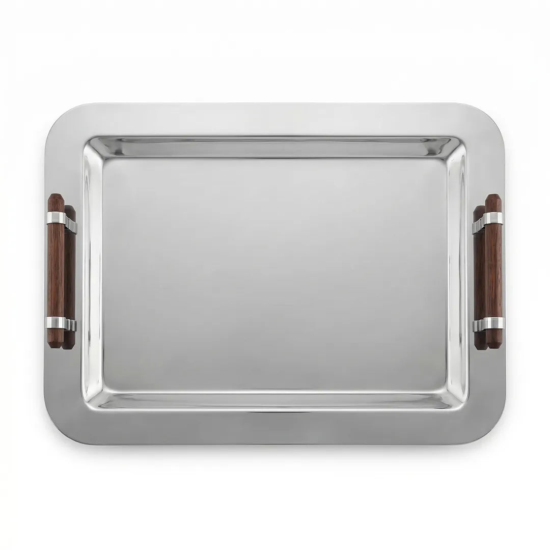 SI3191 / SI5330 Rectangular Metal Serving Tray with Wooden Handles 45 cm