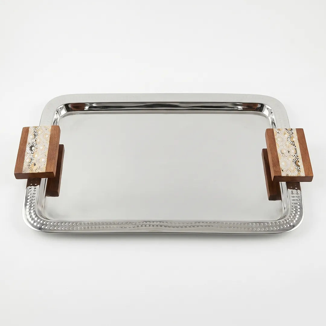 SM-4814 Rectangular Serving Tray with Wooden Handle Large