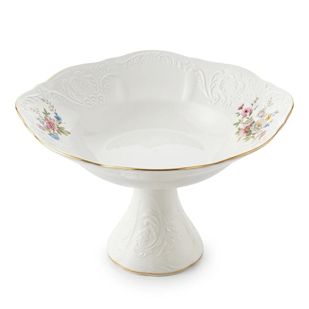 SR-012 Classic Garden Square Footed Serving Bowl with Gold Rim – 31 cm