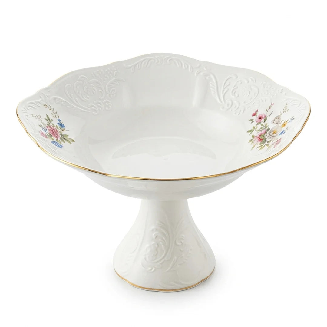 SR-012 Classic Garden Square Footed Serving Bowl with Gold Rim – 31 cm