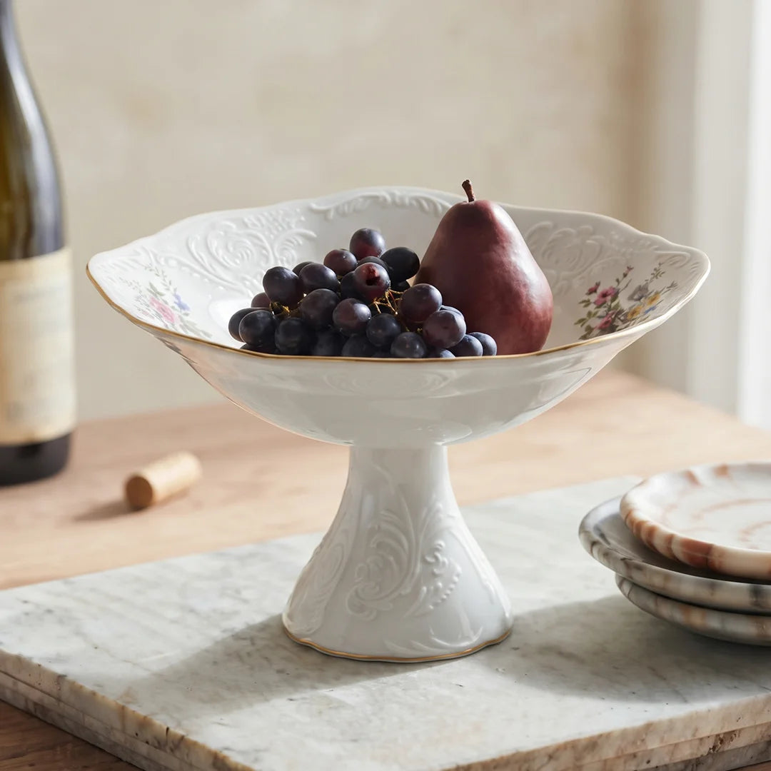 SR-012 Classic Garden Square Footed Serving Bowl with Gold Rim – 31 cm