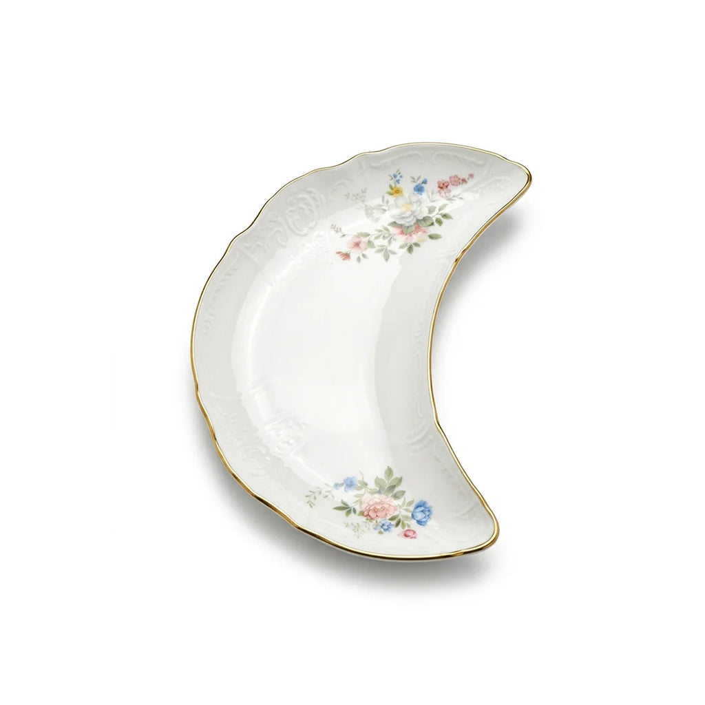 SR-016 Classic Garden Floral Moon Plate with Gold Rim – 22.86 cm