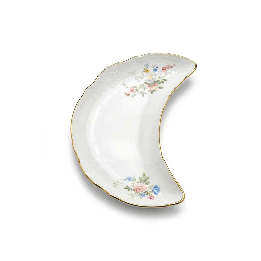 SR-016 Classic Garden Floral Moon Plate with Gold Rim – 22.86 cm