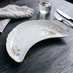 SR-016 Classic Garden Floral Moon Plate with Gold Rim – 22.86 cm