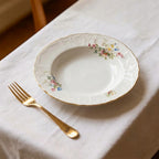SR-004 Classic Garden Floral Soup Plate with Gold Rim – 9"