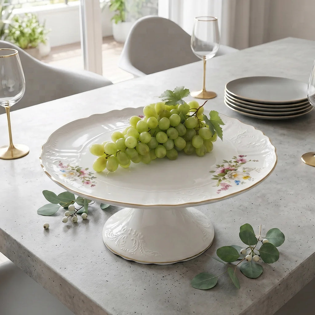 SR-015 Classic Garden Footed Plate with Gold Rim – 31 cm