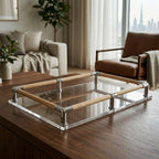 T25A6161-MD Luhpar Rectangular Acrylic Serving Tray with Wooden Handles 45 × 30 cm