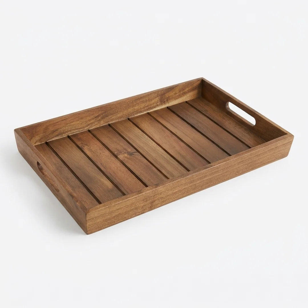 T26B6007-XDS Luhpar Slatted Wooden Serving Tray with Cutout Handles – Small & Large [45 × 27 cm / 50 × 33 cm]