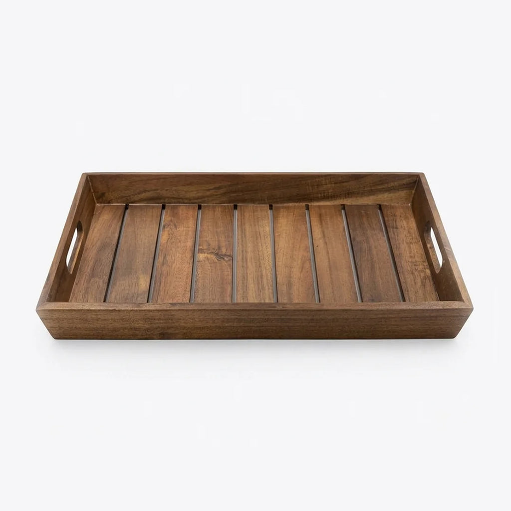 T26B6007-XDS Luhpar Slatted Wooden Serving Tray with Cutout Handles – Small & Large [45 × 27 cm / 50 × 33 cm]