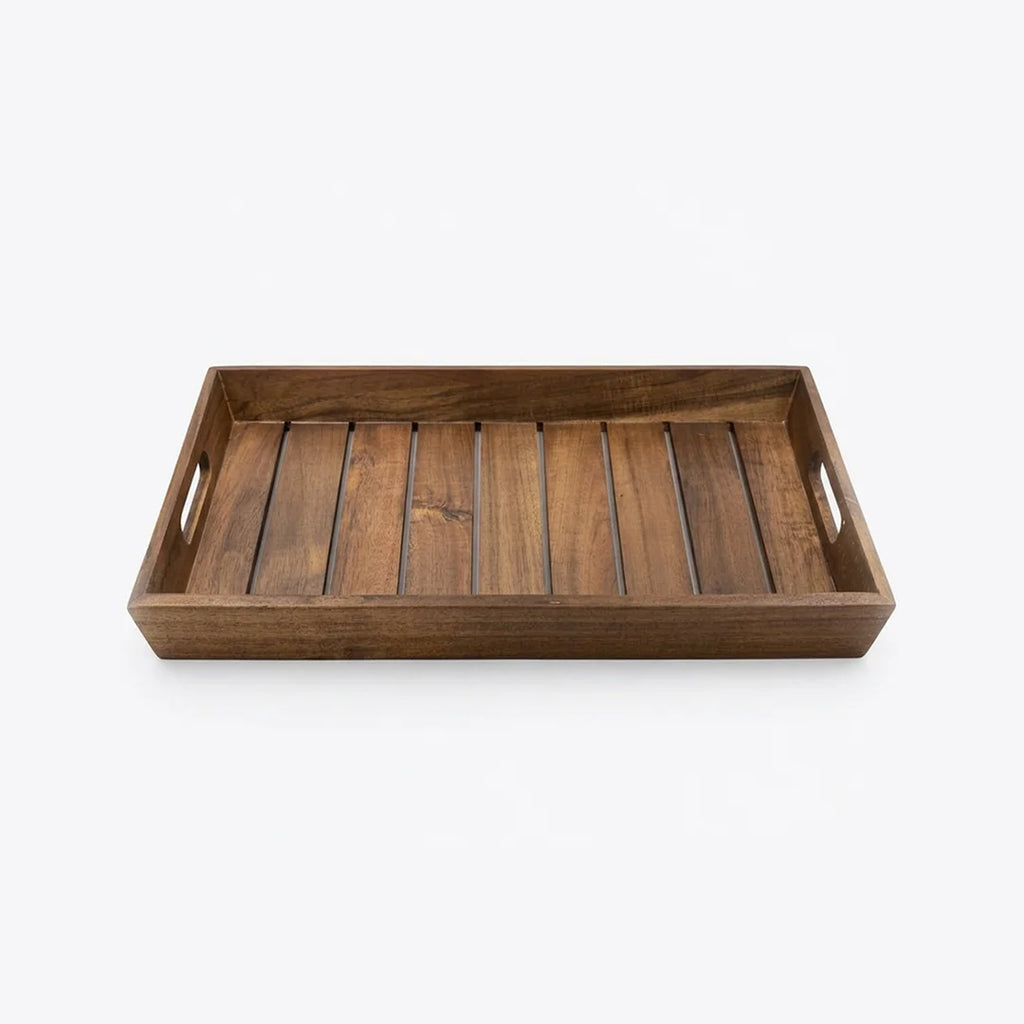 T26B6007-XDS Luhpar Slatted Wooden Serving Tray with Cutout Handles – Small & Large [45 × 27 cm / 50 × 33 cm]