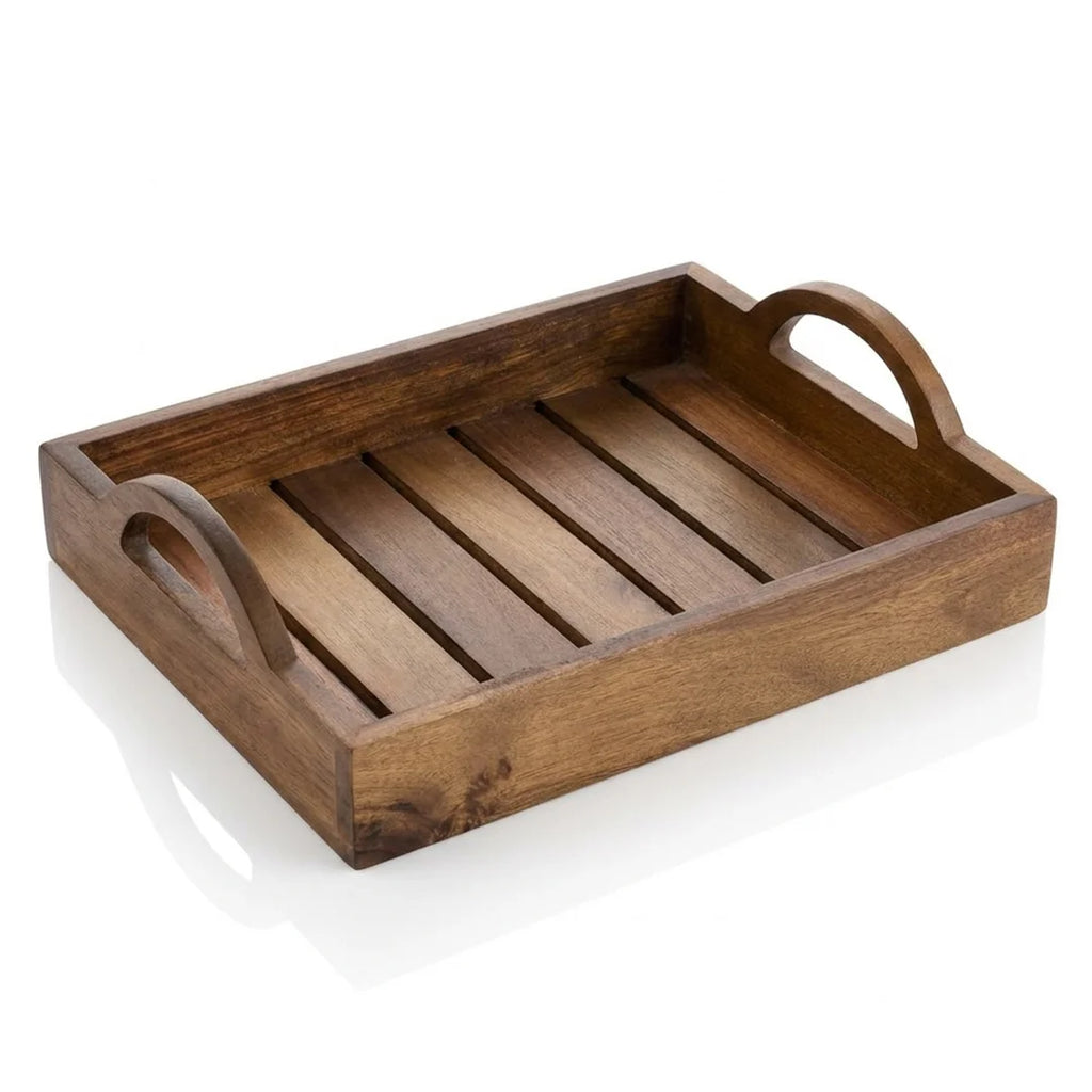 T26B6009-XDS Luhpar Slatted Wooden Serving Tray with Raised Arch Handles – Small & Large [33 × 26 cm / 40 × 30 cm]