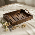 T26B6009-XDS Luhpar Slatted Wooden Serving Tray with Raised Arch Handles – Small & Large [33 × 26 cm / 40 × 30 cm]