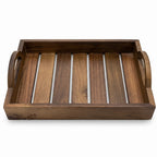 T26B6009-XDS Luhpar Slatted Wooden Serving Tray with Raised Arch Handles – Small & Large [33 × 26 cm / 40 × 30 cm]