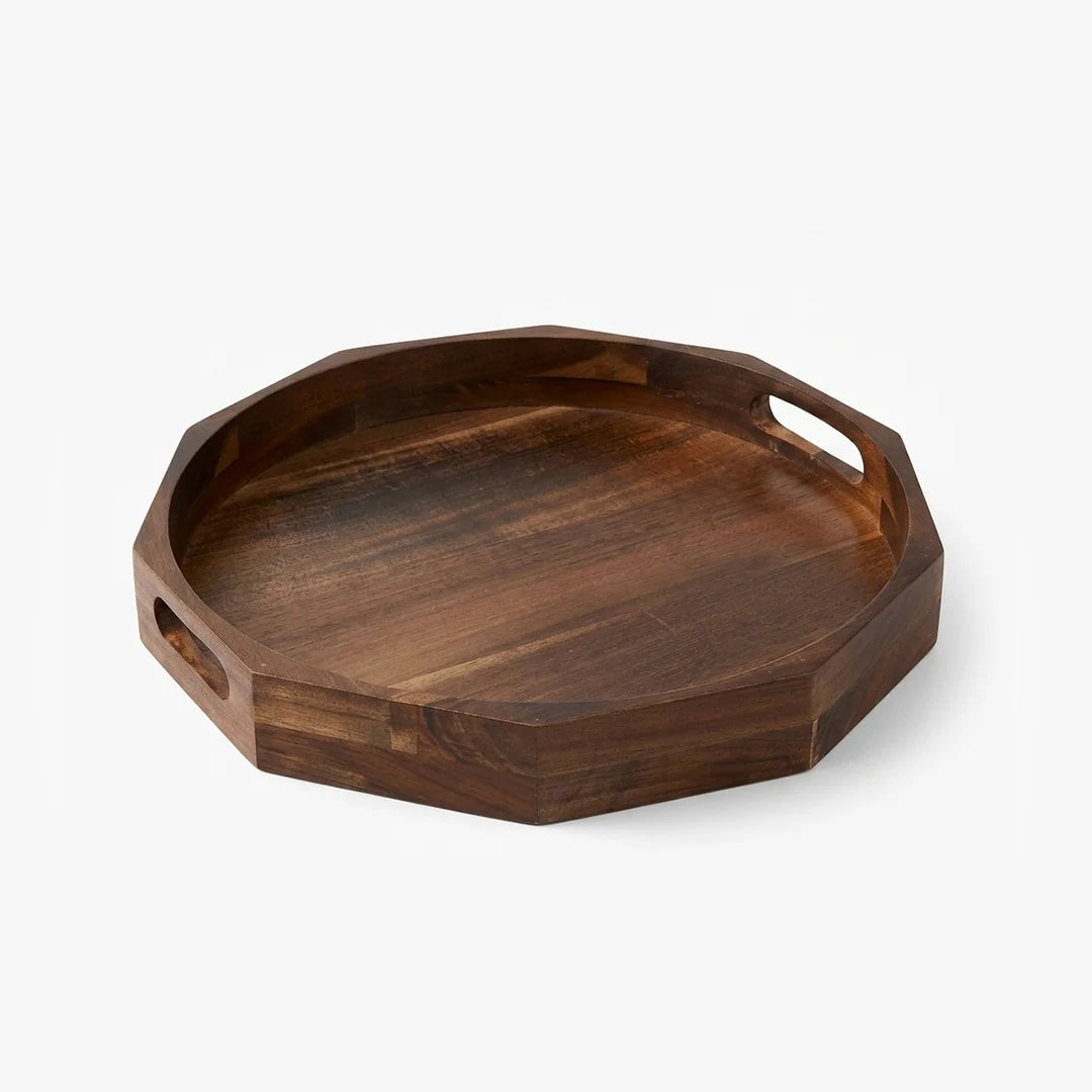 T26B6010-XDS Luhpar Geometric Round Wooden Serving Tray – Small (38 cm) & Large (45 cm)