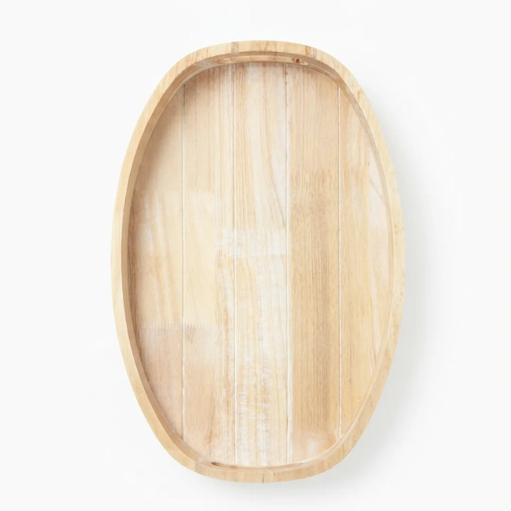 T26B6011-XBY Luhpar Whitewashed Oval Wooden Serving Tray with Cutout Handles – Small & Large [43 × 28 cm / 48 × 33 cm]