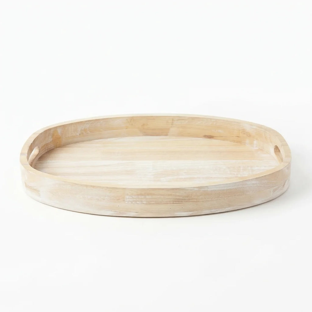 T26B6011-XBY Luhpar Whitewashed Oval Wooden Serving Tray with Cutout Handles – Small & Large [43 × 28 cm / 48 × 33 cm]