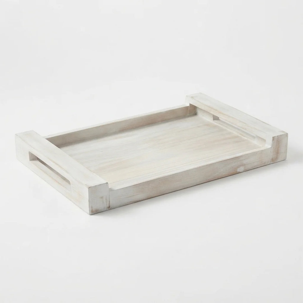T26B6021 Luhpar Whitewashed Rectangular Wooden Serving Tray with Handles – Small & Large [40 × 26 cm / 48 × 30 cm]