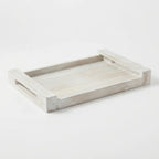 T26B6021 Luhpar Whitewashed Rectangular Wooden Serving Tray with Handles – Small & Large [40 × 26 cm / 48 × 30 cm]