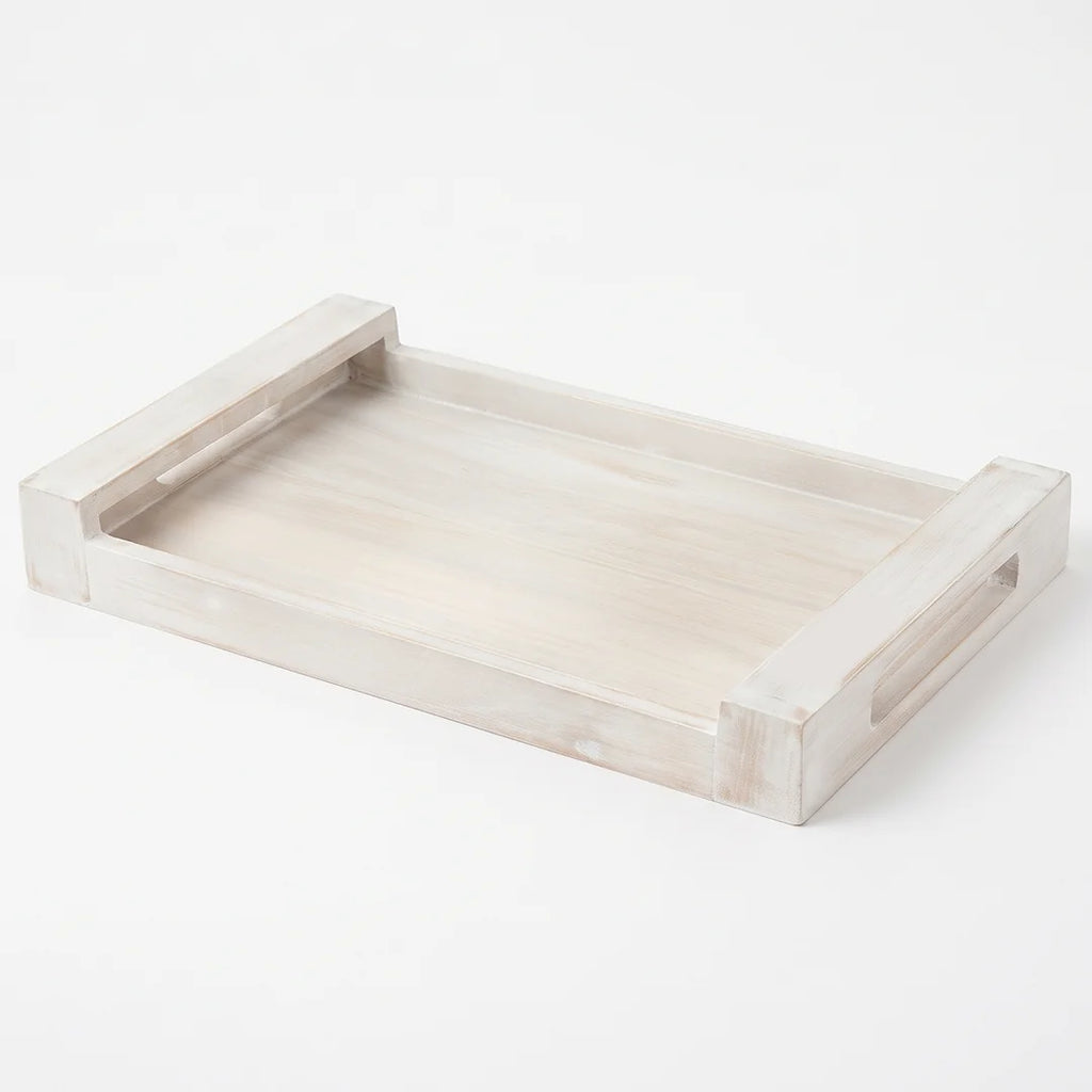 T26B6021 Luhpar Whitewashed Rectangular Wooden Serving Tray with Handles – Small & Large [40 × 26 cm / 48 × 30 cm]