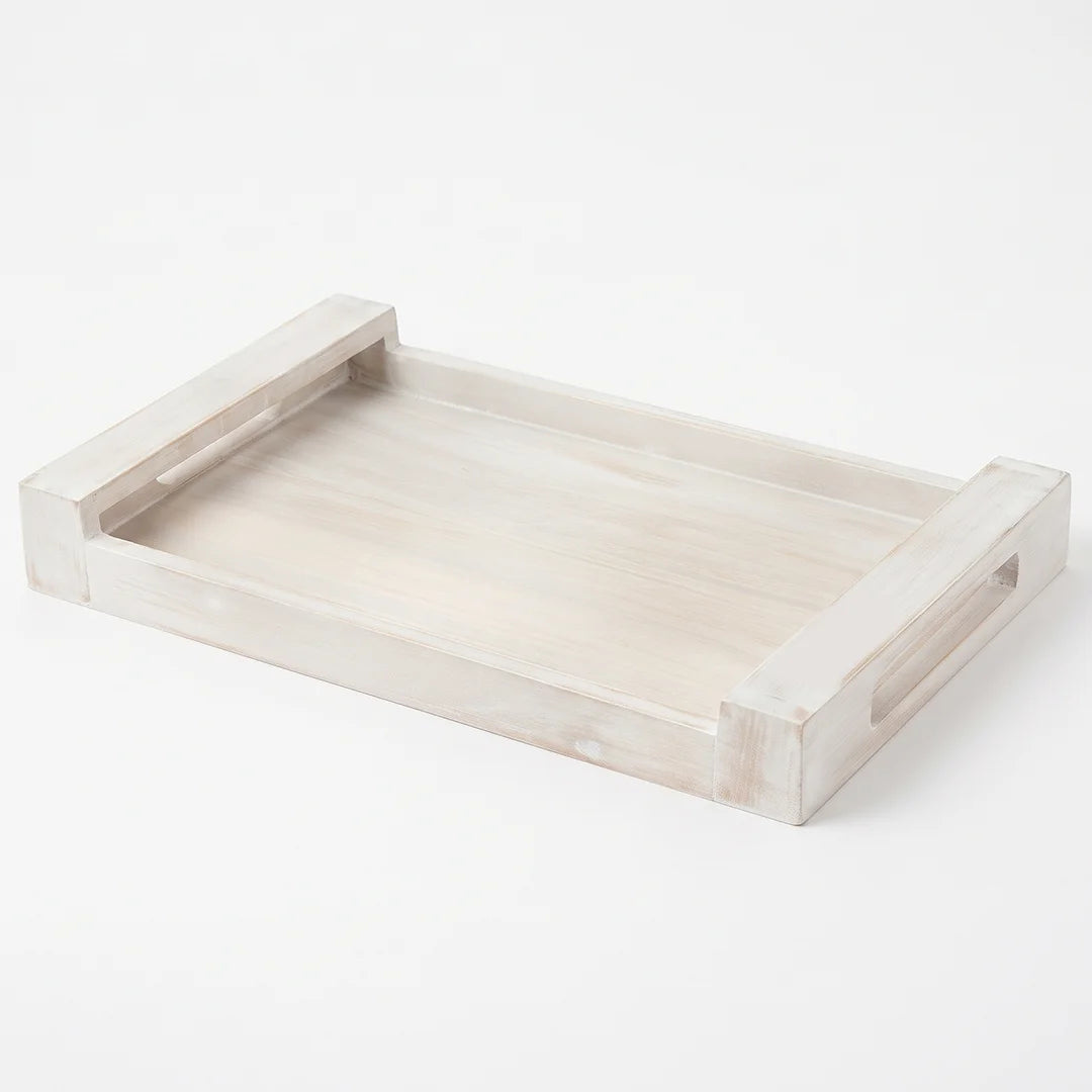 T26B6021 Luhpar Whitewashed Rectangular Wooden Serving Tray with Handles – Small & Large [40 × 26 cm / 48 × 30 cm]