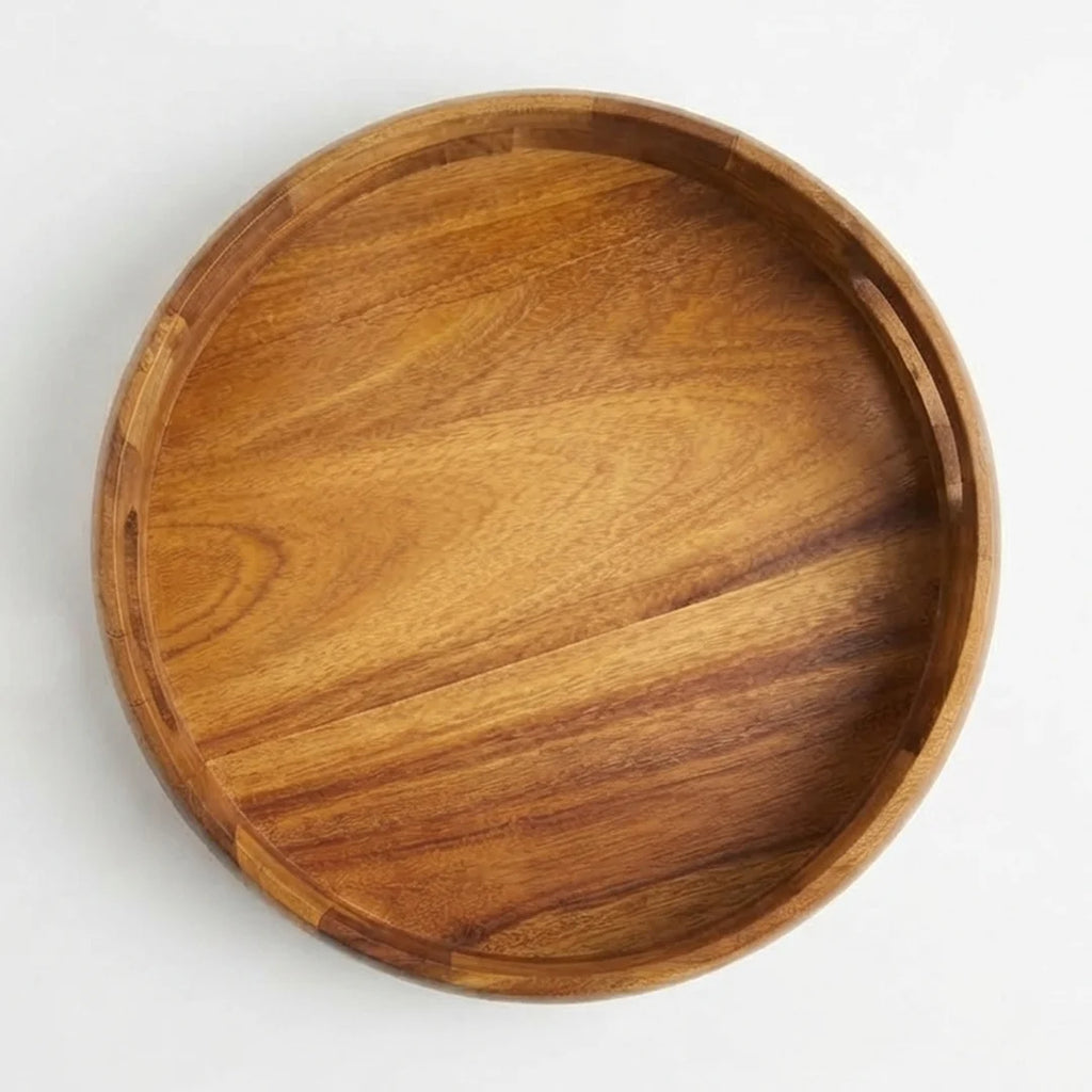 T26B6026-XBY Luhpar Round Wooden Serving Tray with Cutout Handles – Small & Large [32 cm / 42 cm]