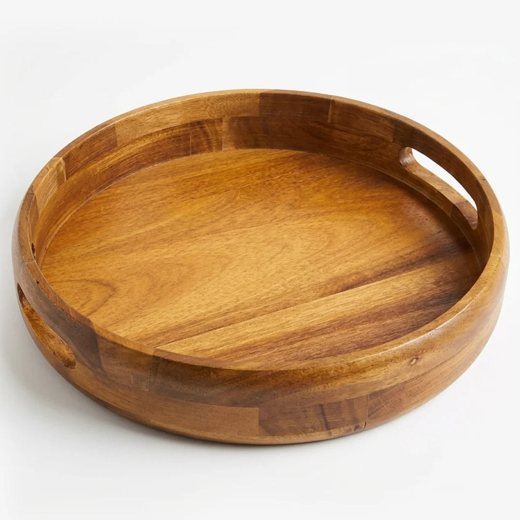 T26B6026-XBY Luhpar Round Wooden Serving Tray with Cutout Handles – Small & Large [32 cm / 42 cm]