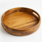 T26B6026-XBY Luhpar Round Wooden Serving Tray with Cutout Handles – Small & Large [32 cm / 42 cm]