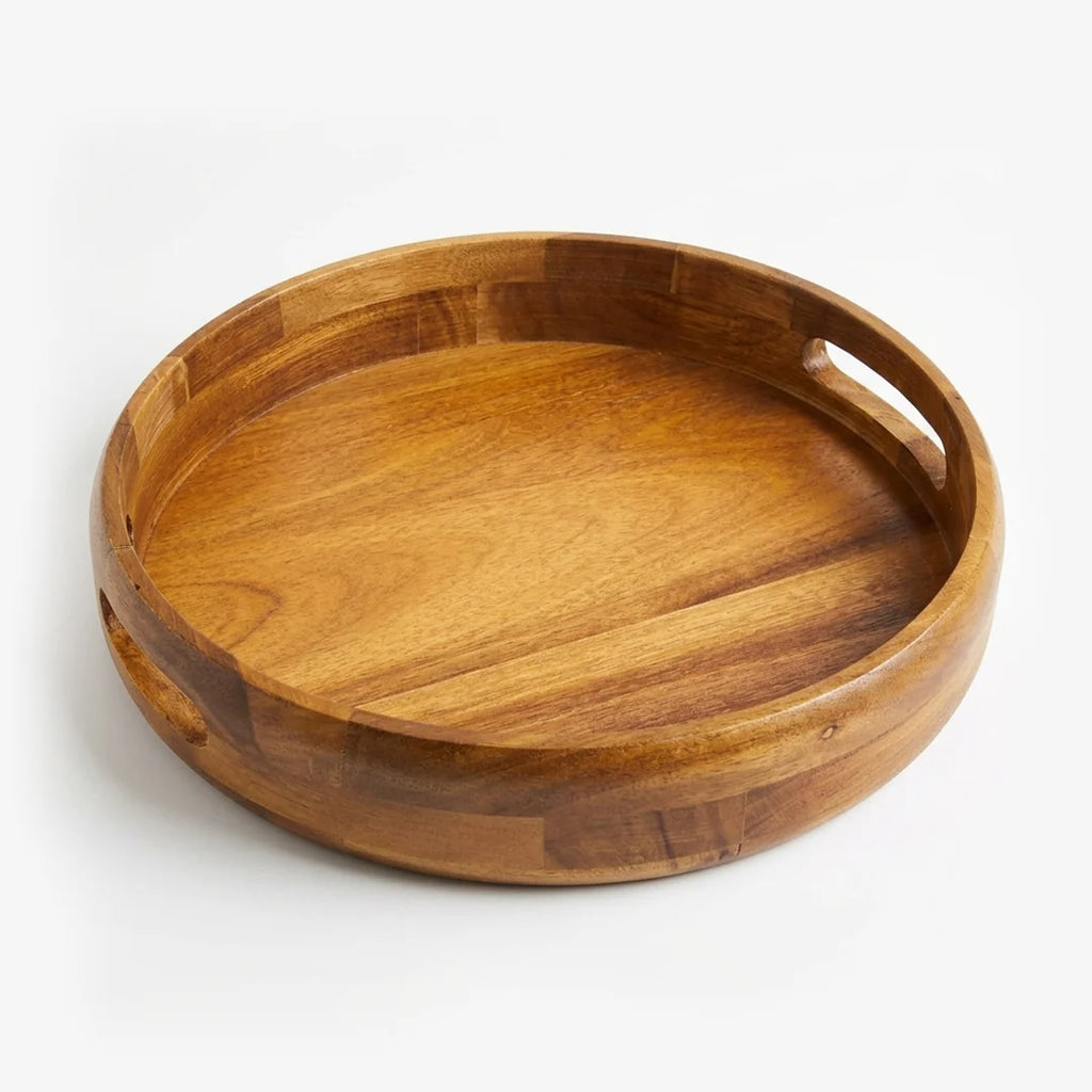 T26B6026-XBY Luhpar Round Wooden Serving Tray with Cutout Handles – Small & Large [32 cm / 42 cm]