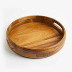 T26B6026-XBY Luhpar Round Wooden Serving Tray with Cutout Handles – Small & Large [32 cm / 42 cm]
